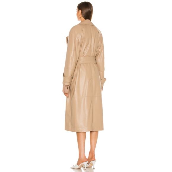 Nanushka Amal Vegan Leather Trench Coat XS Belted Notched Lapel Collar Brown - Picture 3 of 11